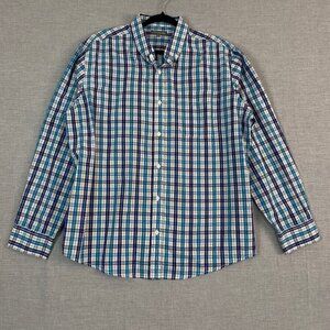 Denver Hayes Classic Fit Button Down Shirt Tattersall Blues Mens XL Long Sleeve